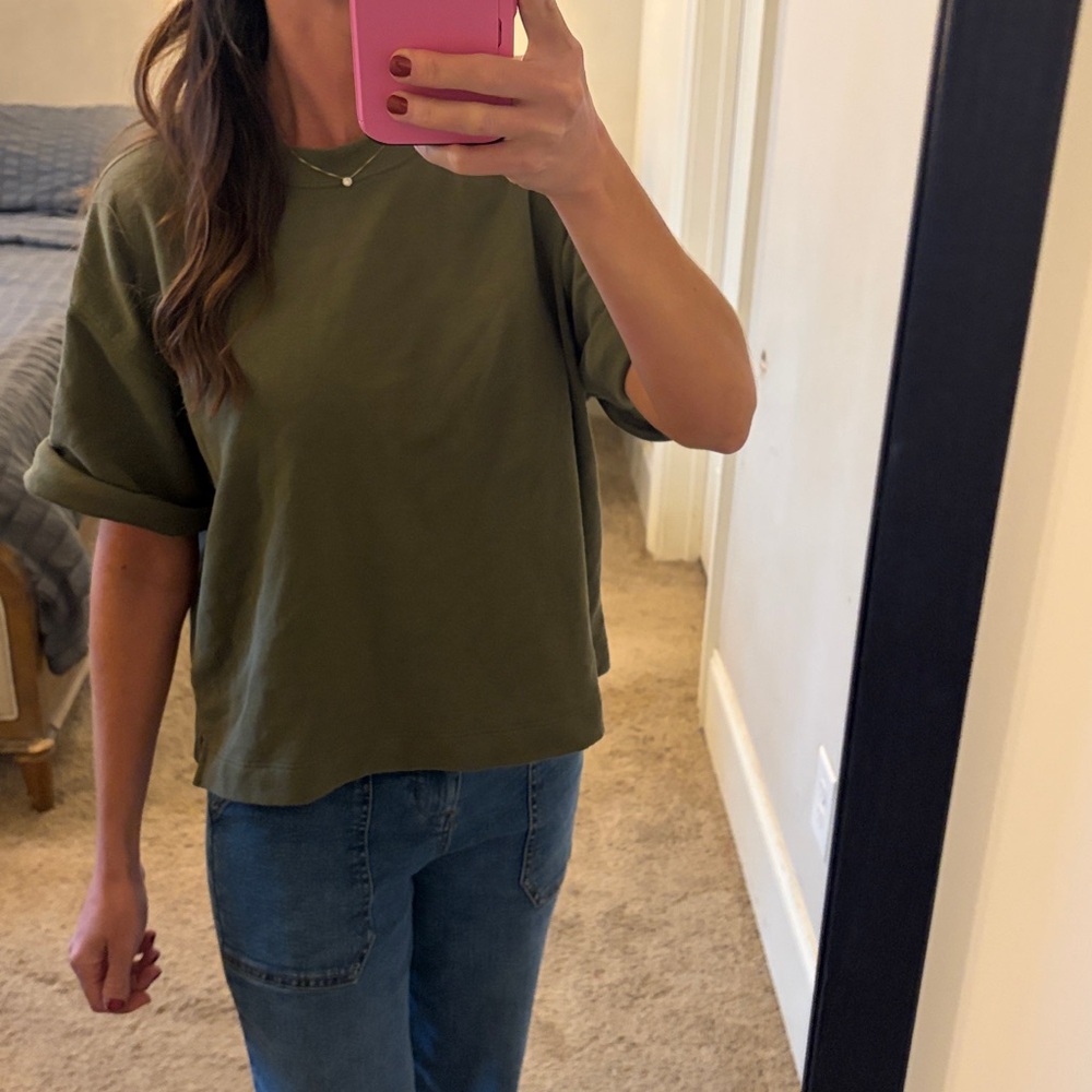 Madewell olive Crew Neck sweatshirt short sleeve Top small